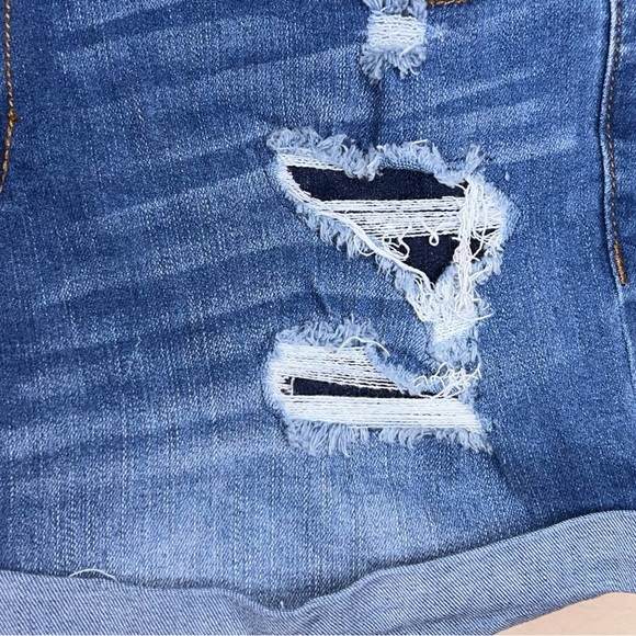 Size 6 Aeropostale Blue Distressed Denim Shorts Cuffed Stretch Western - Picture 7 of 11